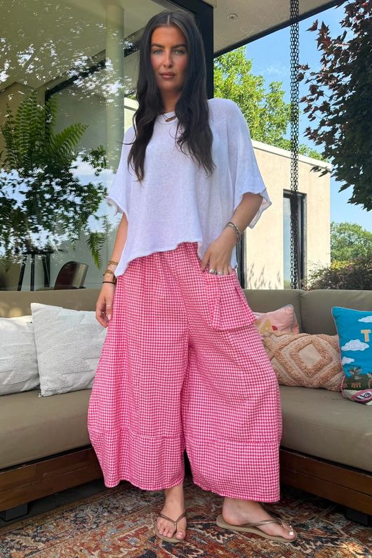 Arbi Gingham Pocket Culotte Pant Raspberry
